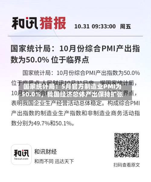 国家统计局：5月官方制造业PMI为50.0%，我国经济总体产出保持扩张-第2张图片
