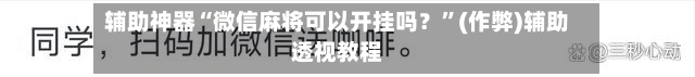 辅助神器“微信麻将可以开挂吗？”(作弊)辅助透视教程-第3张图片